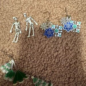 3 pairs Skeleton and Snowflake and Christmas Earrings Set